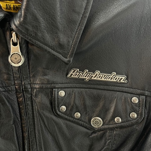 HARLEY DAVIDSON Women Black LEATHER Flaming Sleeve JACKET Stud MEDIUM Biker Babe - Picture 5 of 16